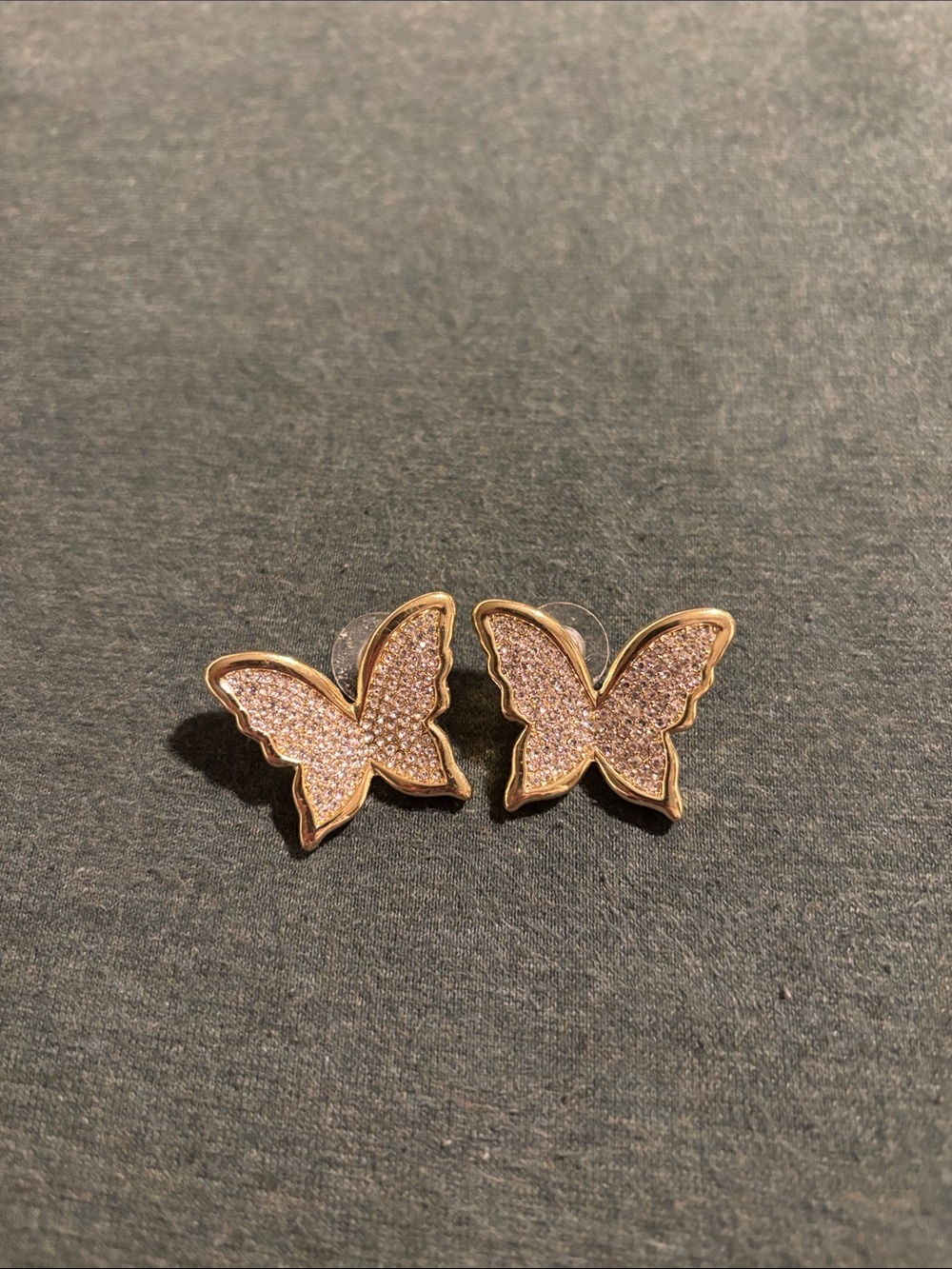 BaubleBar Gold Butterfly Stud Earrings with Pink Crystals